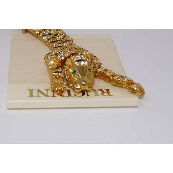 Rucinni Gold Tone Crystal Rhinestones Articulated Cat Tiger 7.5" Brooch Pin - Picture 5 of 10